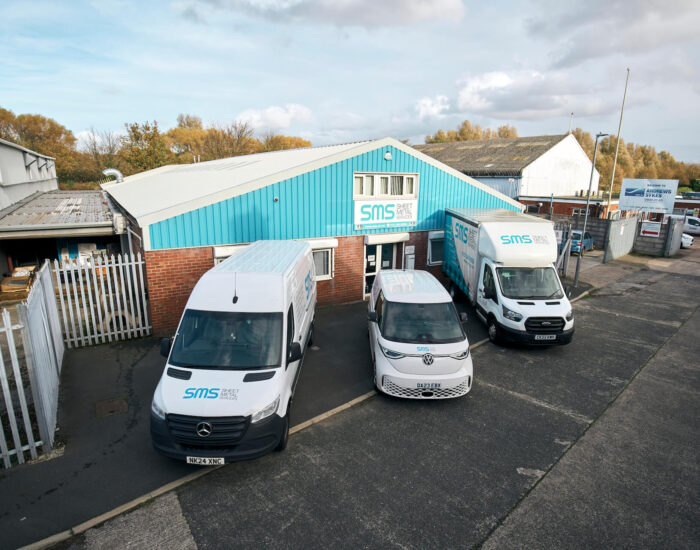 Aerial image of the sheet metal service site and their work vans